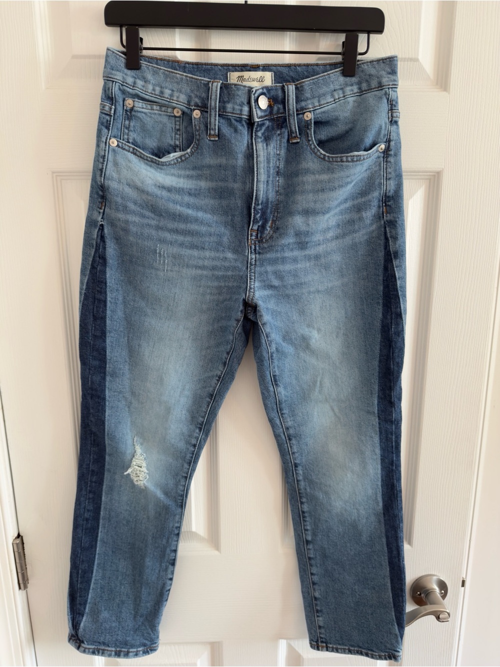 Madewell High Rise Slim Boy Jean Light and Dark Blue Ankle Crop | Size 27